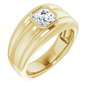 Asscher Cut Men's Engagement Ring Yellow Gold