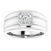 1.20 Ct Men's Engagement Ring Bezel Asscher Cut H Color VS1 GIA Certified