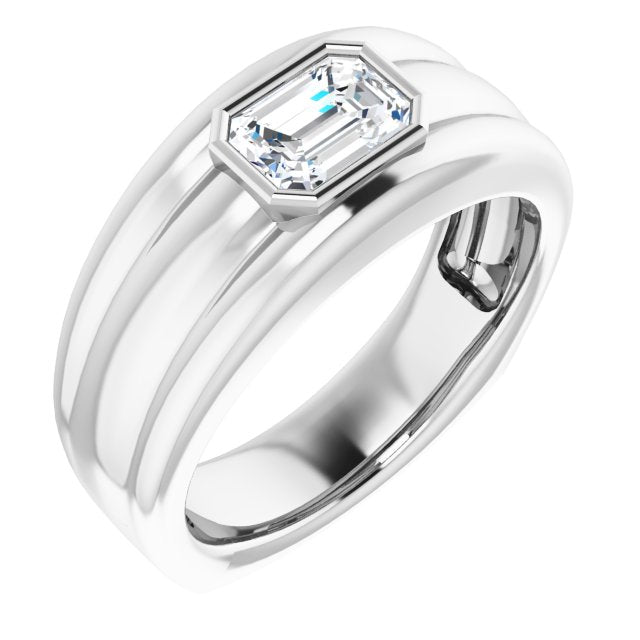 Men's engagement ring emerald cut white gold