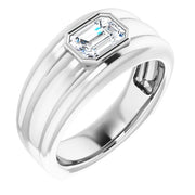 Men's Engagement Ring Emerald Cut White Gold