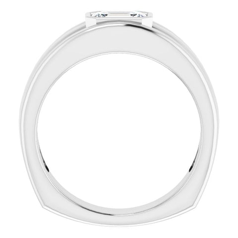Men's Engagement Ring Emerald Cut Side Profile White
