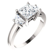 3 Stone Princess Cut Engagement Ring with Half Moons