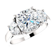 4.00 Ct. Cushion Cut & Half Moons 3-stone Diamond Ring H Color VS1 GIA Certified