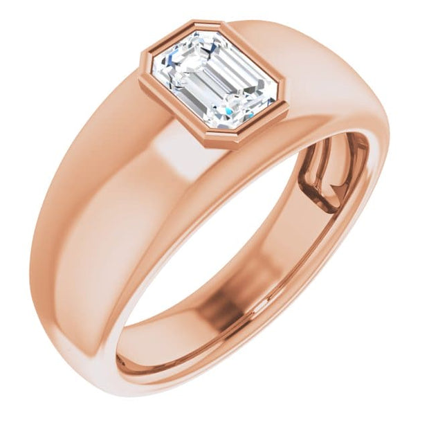 Men's Diamond Ring Bezel Set Emerald Cut Rose Gold