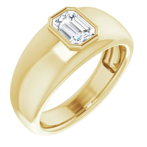 Men's Diamond Ring Bezel Set Emerald Cut Yellow Gold