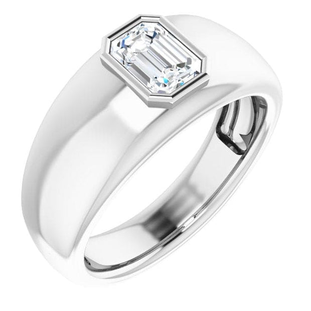 Men's Diamond Ring Bezel Set Emerald Cut
