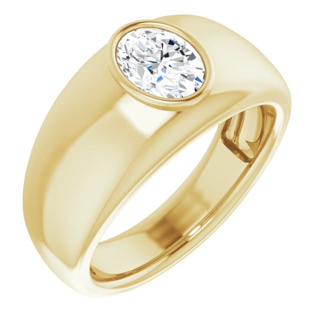 Men's Oval Cut Diamond Ring Bezel Set yellow gold