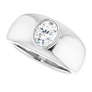 1 Carat Men's Oval Cut Engagement Ring Bezel Set F Color SI1 Clarity