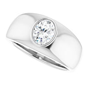 1.50 Ct. Men's Oval Cut Diamond Ring Bezel Set H Color SI1 Clarity GIA Certified