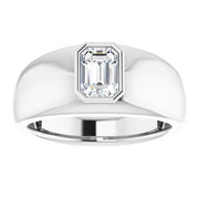 Men's Diamond Ring Bezel Set Emerald Cut Front
