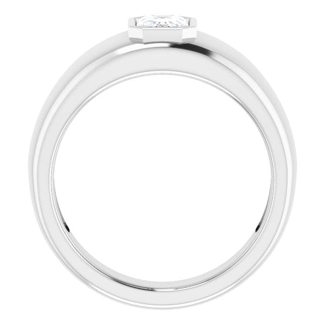 Men's diamond ring bezel set emerald cut side profile