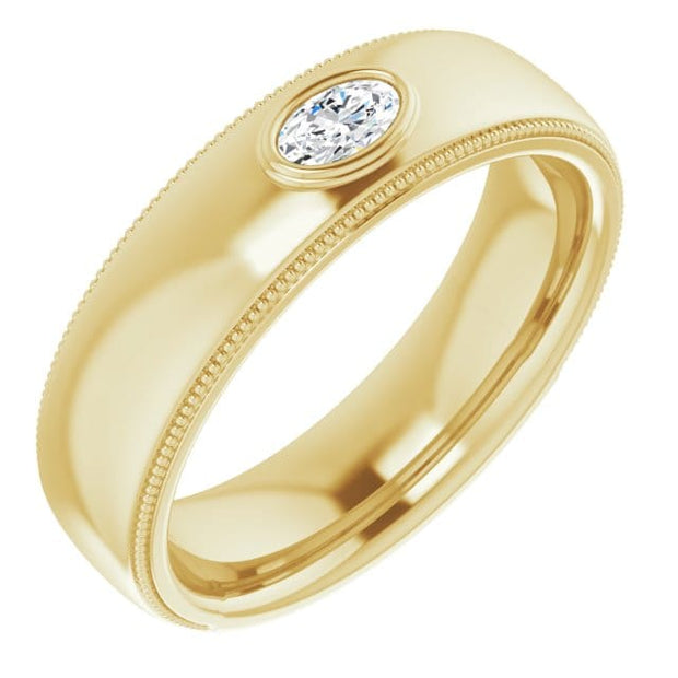 Men's Engagement Ring Oval Cut East West Yellow Gold