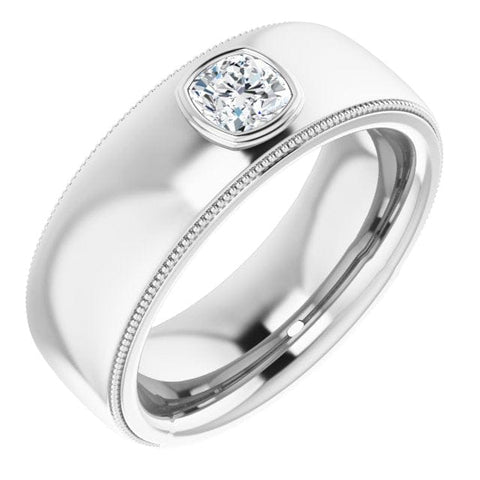 0.70 Ct. Men's Engagement Ring Bezel Set Cushion Cut F Color VVS2 GIA Certified