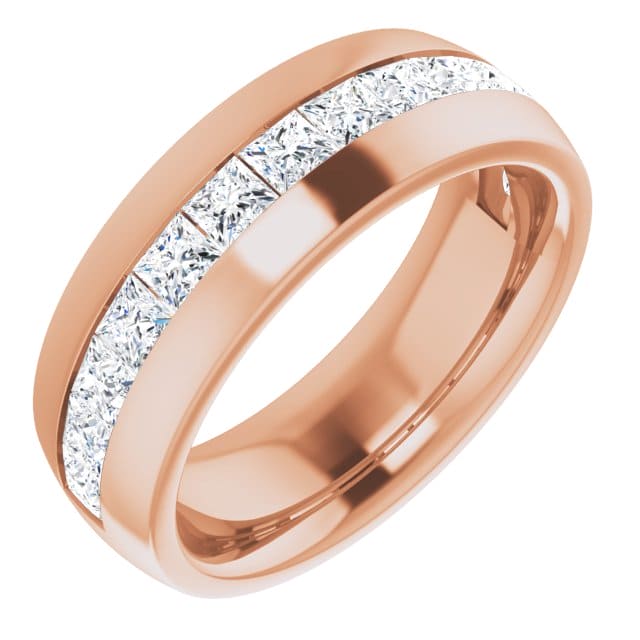 1.60 Ct. Men's Diamond Ring Princess Channel 7.5mm Width F Color VS1