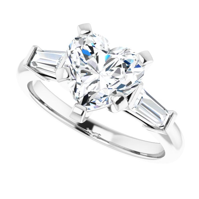 1.30 Ct 3 Stone Heart Shaped 3 Stone Ring with Baguettes G Color SI1 GIA Certified