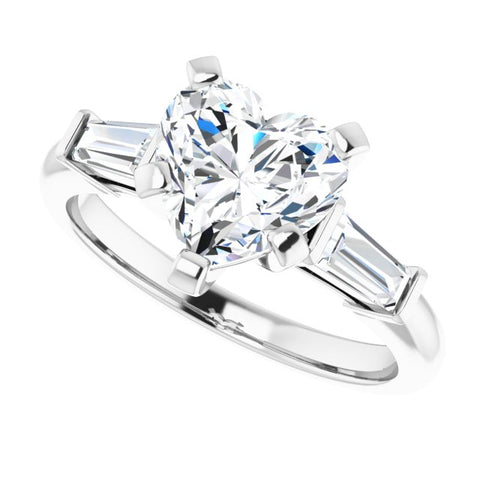 1.30 Ct 3 Stone Heart Shaped 3 Stone Ring with Baguettes G Color SI1 GIA Certified