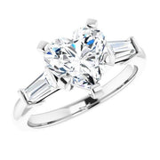 1.80 Ct. 3 Stone Heart Shape & Baguette Diamond Ring H Color VS1 GIA Certified