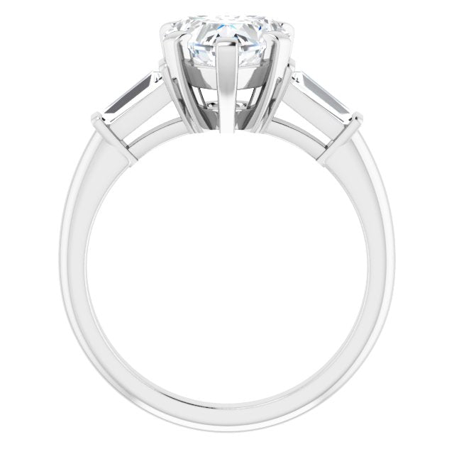 3 stone heart shaped engagement ring with baguettes profile view