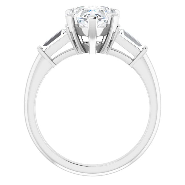 3 Stone Heart Shaped Engagement Ring with Baguettes Profile View