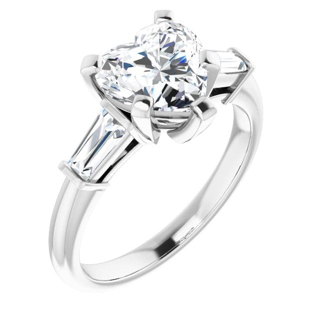 3 stone heart shaped engagement ring with baguettes