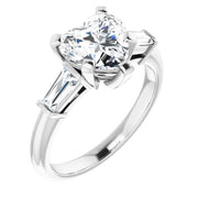 3 Stone Heart Shaped Engagement Ring with Baguettes