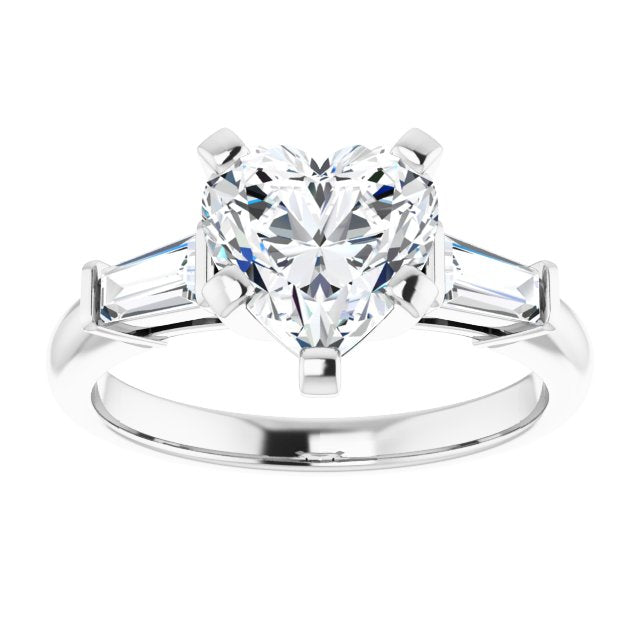 1.30 Ct 3 Stone Heart Shaped 3 Stone Ring with Baguettes G Color SI1 GIA Certified