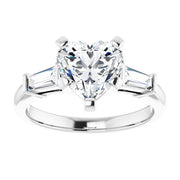 1.50 Ct 3 Stone Heart Shaped Engagement Ring with Baguettes H Color VS2 GIA Certified