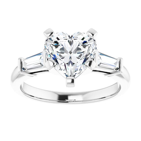 1.30 Ct 3 Stone Heart Shaped Engagement Ring with Baguettes G Color SI1 GIA Certified