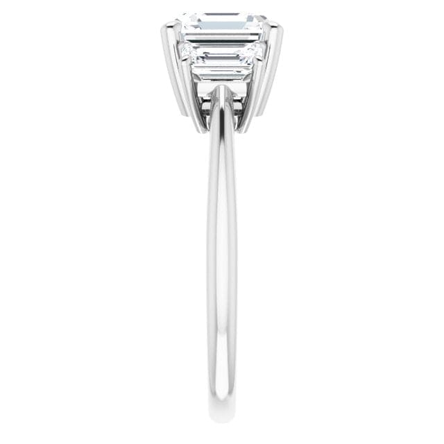 2.80 Ct. Asscher & Emerald Cut 3 Stone Diamond Ring J Color VVS2 GIA Certified