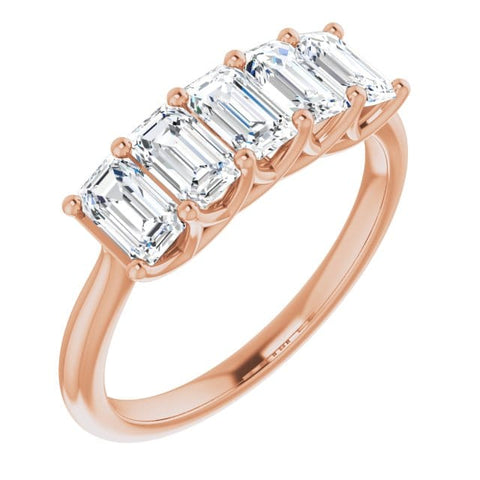 Emerald Cut 5 Stone Anniversary Ring Rose Gold