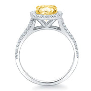 2.25 Ct. Canary Fancy Yellow Cushion Cut Halo Diamond Ring VS2 GIA Certified