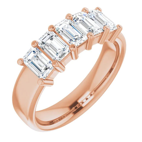 Emerald Cut 5 Stone Diamond Ring Rose Gold