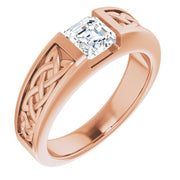 Men's Asscher Cut Celtic Diamond Ring Rose Gold