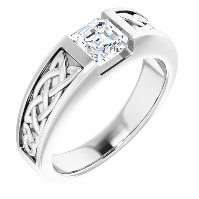Men's asscher cut celtic diamond ring