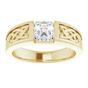 Men's Asscher Cut Celtic Diamond Ring Yellow Gold