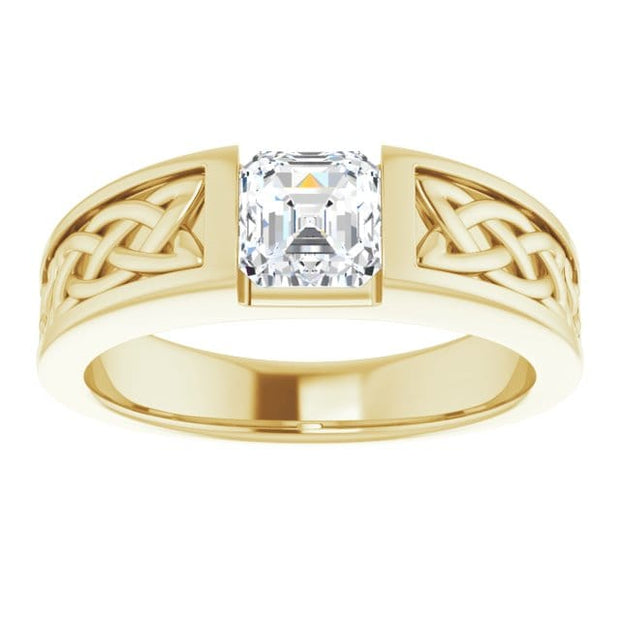 Men's Asscher Cut Celtic Diamond Ring Yellow Gold