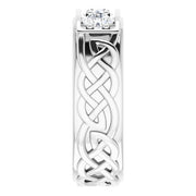 3 Stone Round Cut Men's Celtic Diamond Ring Side View