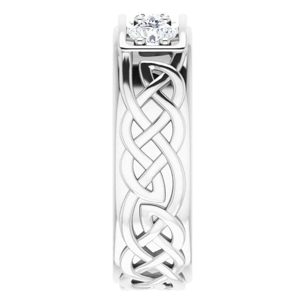 3 Stone Round Cut Men's Celtic Diamond Ring Side View