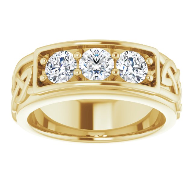 0.75 Ct. 3 Stone Men's Celtic Diamond Ring 7mm Width F Color VS1