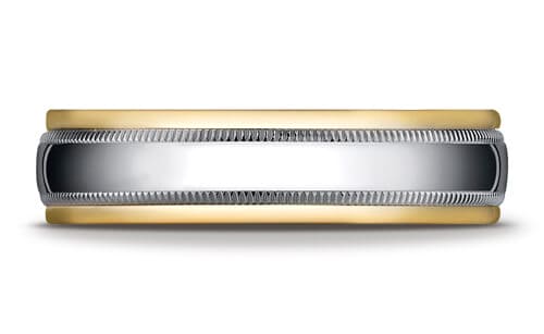 14k Two-Toned 6mm Comfort-Fit High Polished Carved Design Band with Milgrain - CF15601314k