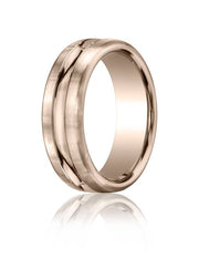 18k White Gold 7.5mm Comfort-Fit Satin-Finished High Polished Center Cut Carved Design Band - CF71750518kw