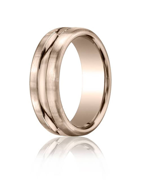 18k White Gold 7.5mm Comfort-Fit Satin-Finished High Polished Center Cut Carved Design Band - CF71750518kw