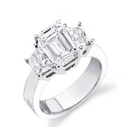 Emerald Cut & Trapezoids 3 Stone Diamond Ring