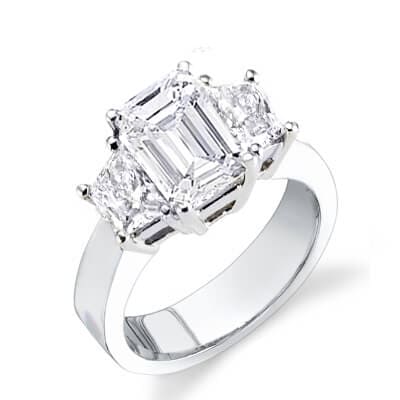 Emerald Cut & Trapezoids 3 Stone Diamond Ring