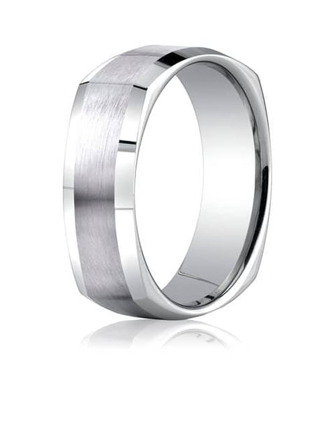 14k White Gold 7mm Comfort-Fit Satin-Finished Four-Sided Carved Design Band - CF8760014kw