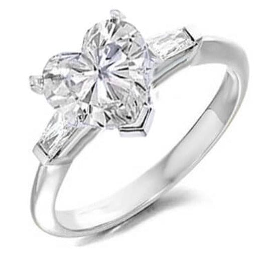 3.35 Ct. Heart Shaped 3 Stone Ring with Baguettes H Color VS1 GIA Certified