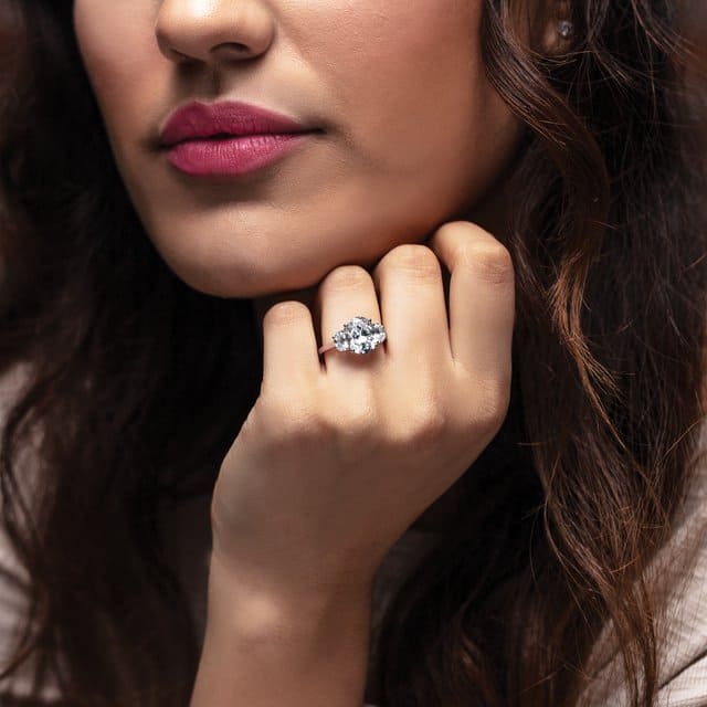 1.50 Ct. Oval & Half Moon 3 Stone Ring H Color VS1 GIA Certified