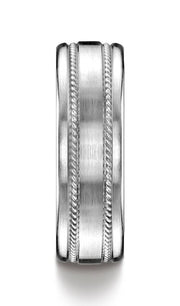 14k White Gold 7.5mm Comfort-Fit Satin-Finished Rope Carved Design Band - CF71750414kw