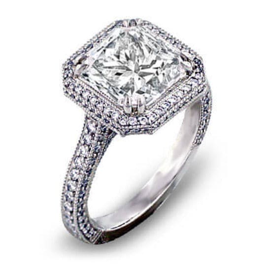 Halo Pave Princess Cut Engagement Ring, Ct H VS2 GIA