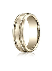 14k White Gold 7.5mm Comfort-Fit Satin-Finished Rope Carved Design Band - CF71750414kw